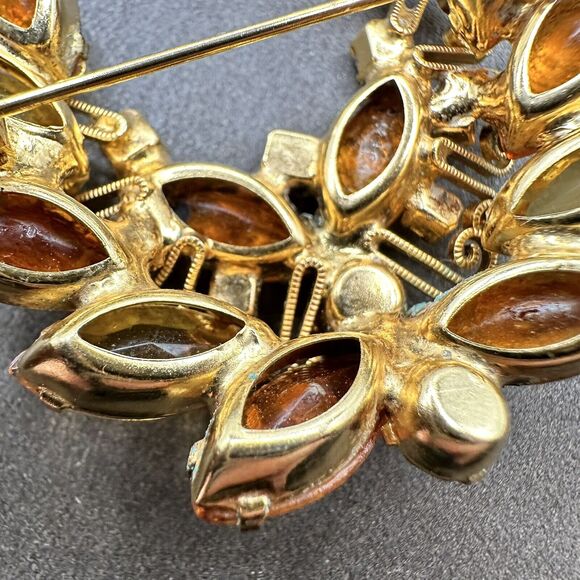 Vintage Juliana Style Topaz Foiled Glass Rhinestone Bug Brooch & Earring Set - Picture 6 of 6